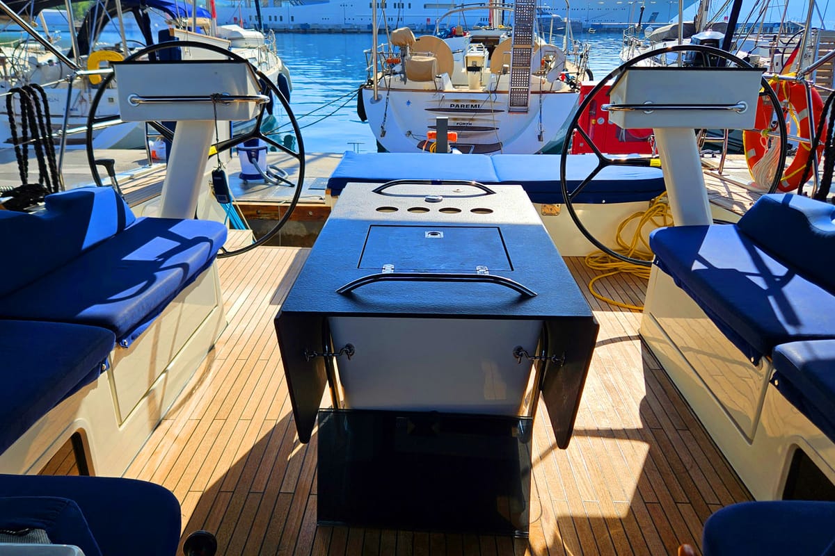 Galley of Kaiba, a D&D Kufner 54 sailboat at Marmaris, Turkey