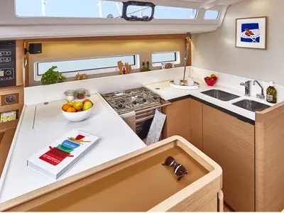 Galley of Sandy, a Jeanneau Sun Odyssey 440 sailboat at Piombino, Italy