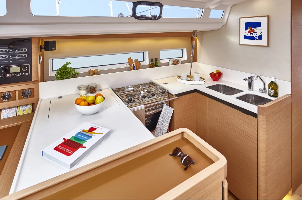 Galley of Sandy, a Jeanneau Sun Odyssey 440 sailboat at Piombino, Italy