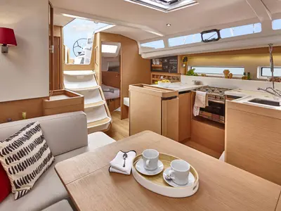 Salon of Sandy, a Jeanneau Sun Odyssey 440 sailboat at Piombino, Italy