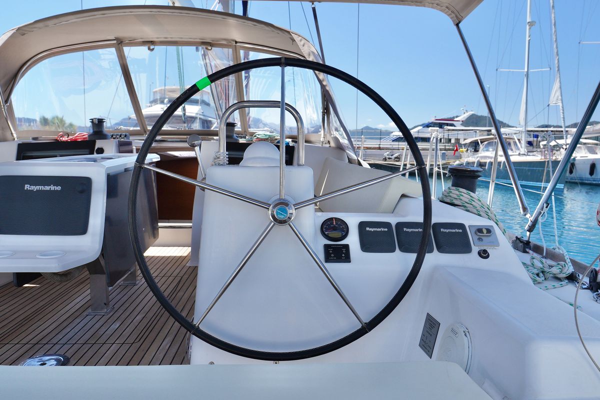 Cockpit of Avalon, a Dufour 460 Grand Large sailboat at Municipal Unit of Rhodes, Greece