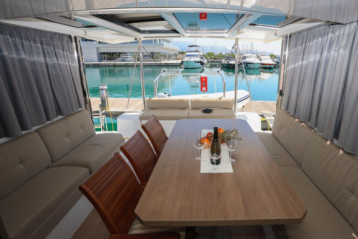 Deck of Tatinja, a Bali Catspace catamaran at Grad Kaštela, Croatia