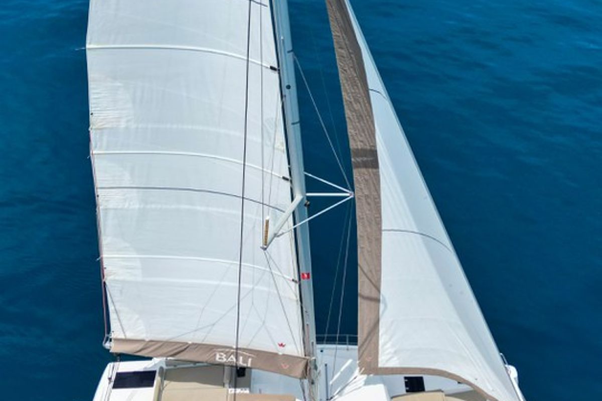 Deck of Tatinja, a Bali Catspace catamaran at Grad Kaštela, Croatia