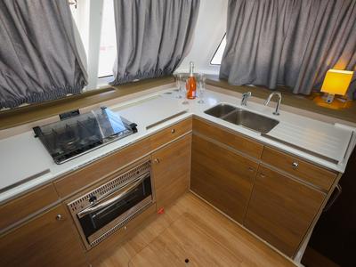Galley of Tatinja, a Bali Catspace catamaran at Grad Kaštela, Croatia