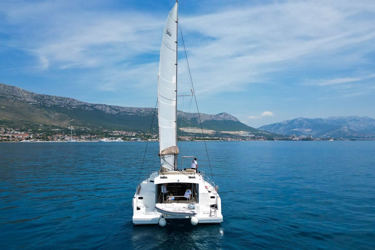 Exterior view of Tatinja, a Bali Catspace catamaran at Grad Kaštela, Croatia