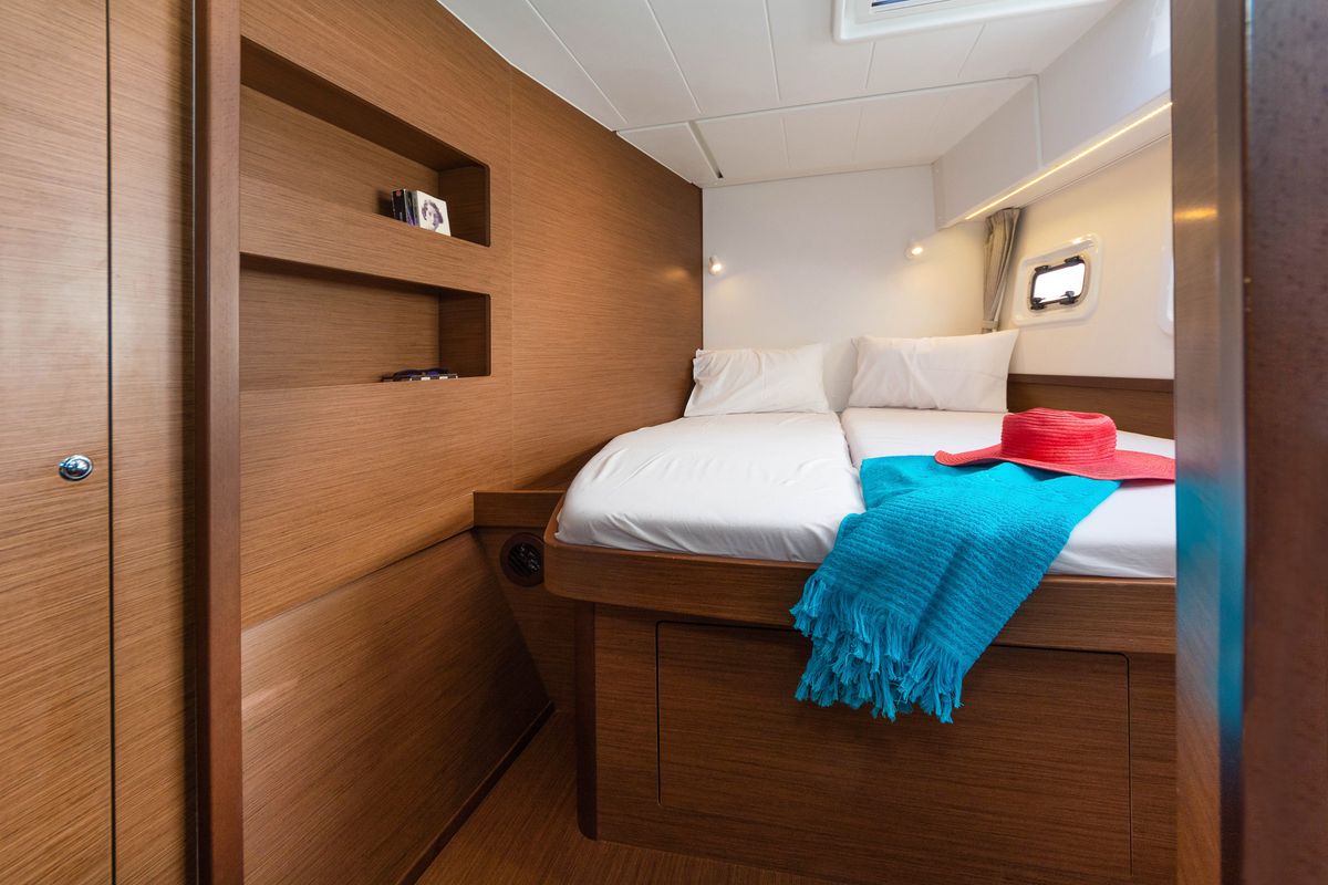 Cabin on Niriis, a Lagoon 42 catamaran at Athens, Greece