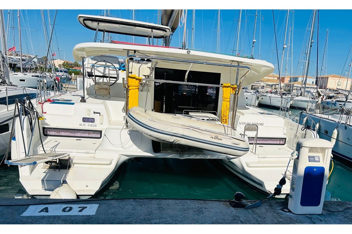 Exterior view of Nyami-Nyami, a Lagoon 42 catamaran at Municipal Unit of Lefkada, Greece