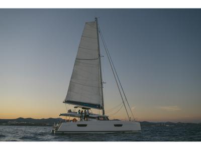 Exterior view of AquaSpirit, a Fountaine Pajot Saona 47 catamaran at Lavreotiki Municipal Unit, Greece
