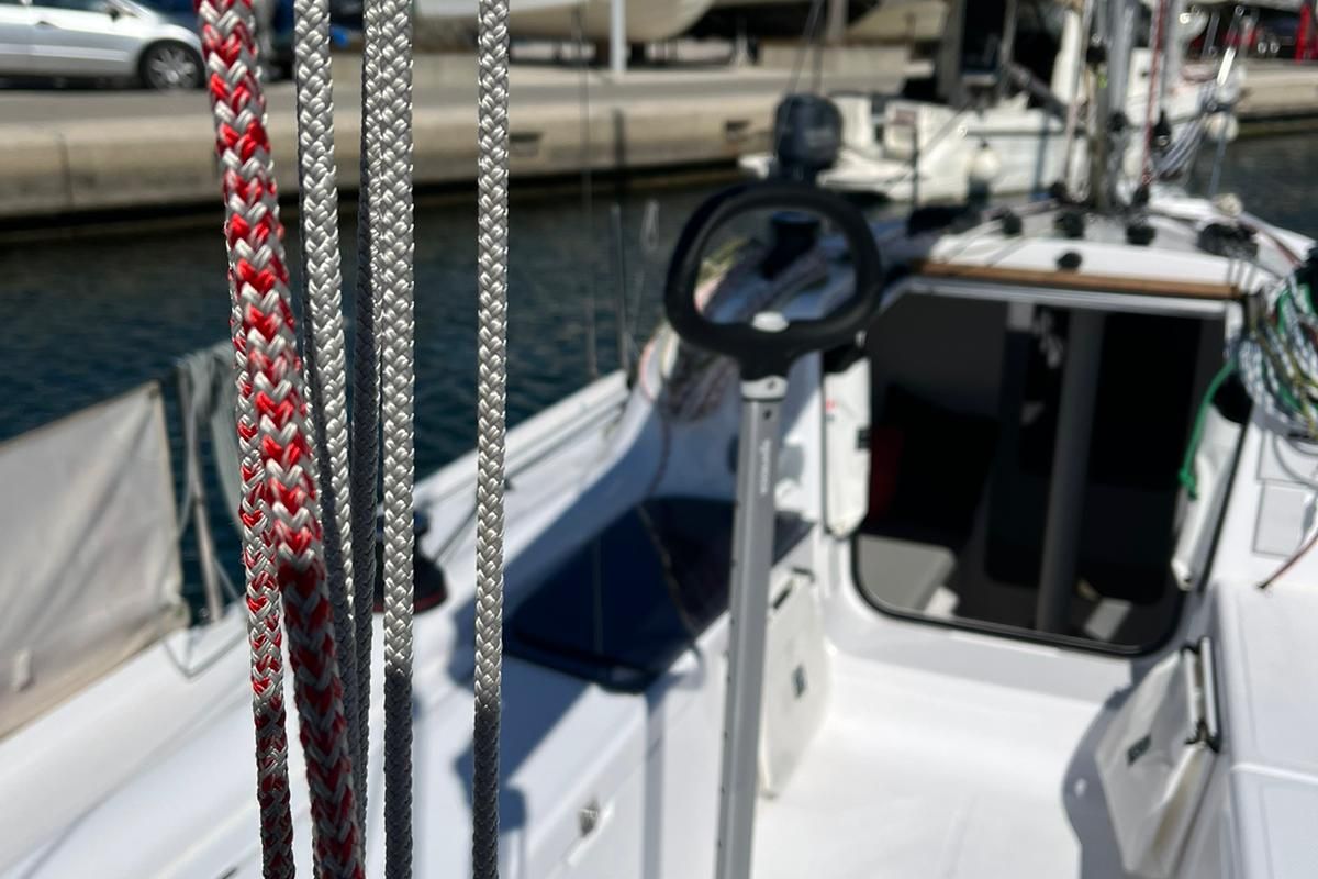 Deck of Suferina, a Beneteau First 27 sailboat at Split, Croatia