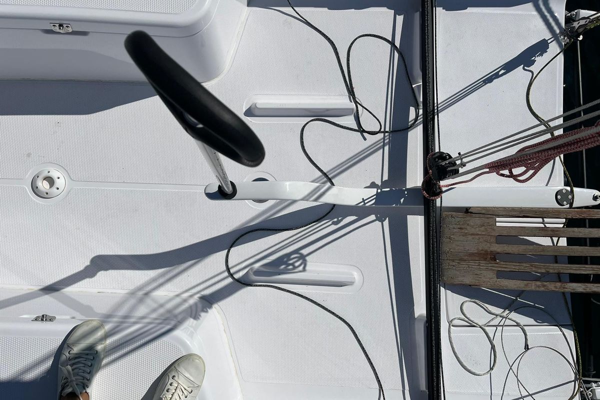 Cockpit of Suferina, a Beneteau First 27 sailboat at Split, Croatia