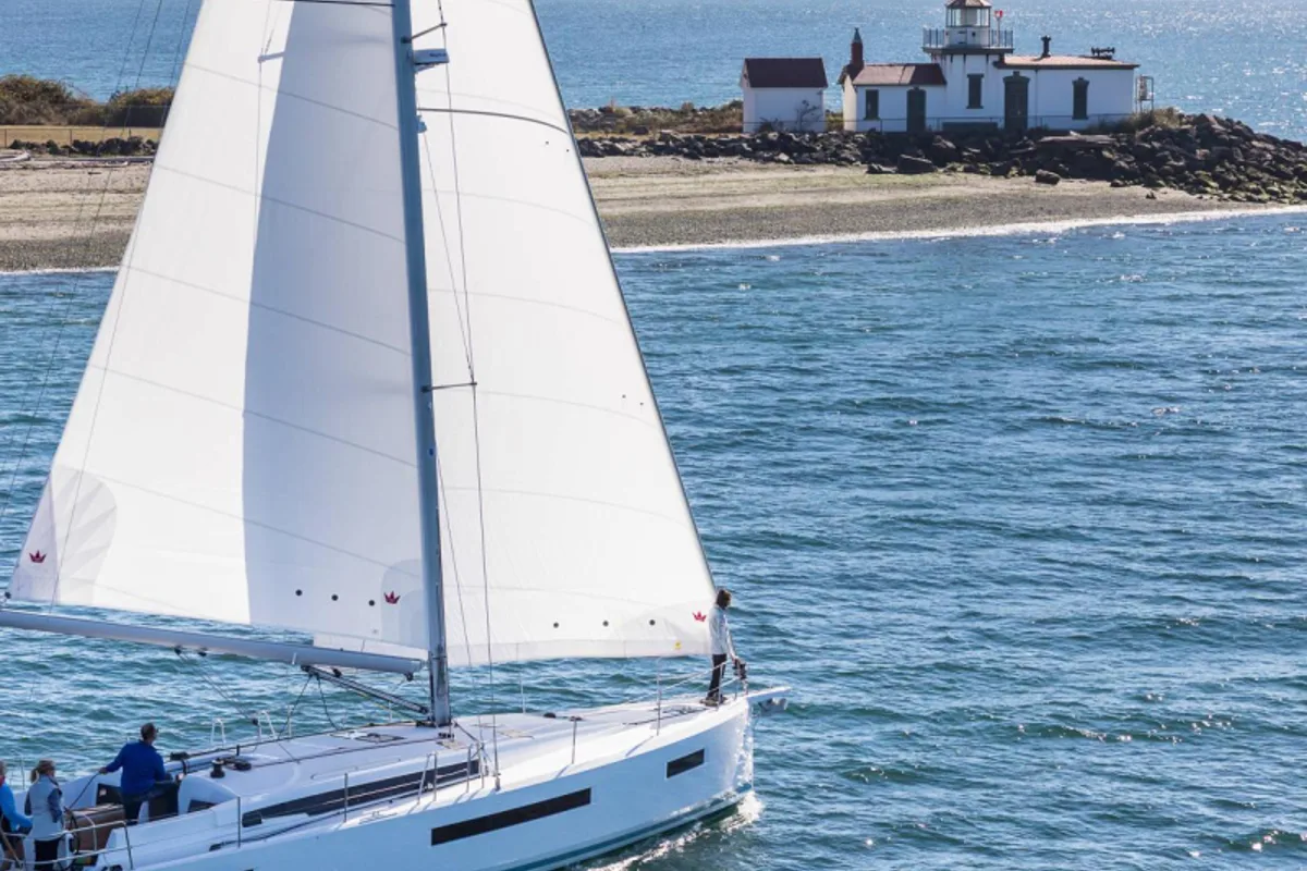 Exterior view of Mila, a Jeanneau Sun Odyssey 490 sailboat at Puntone di Scarlino, Italy