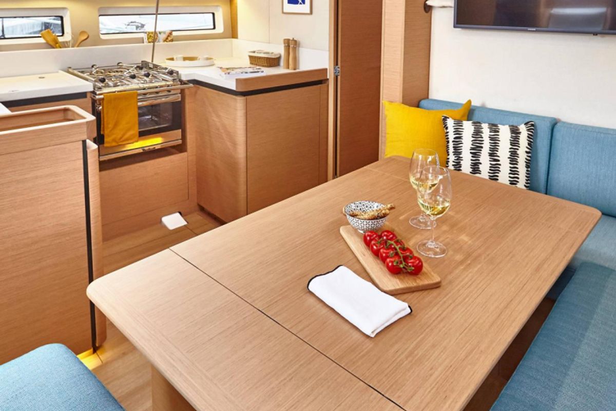 Galley of Mila, a Jeanneau Sun Odyssey 490 sailboat at Puntone di Scarlino, Italy