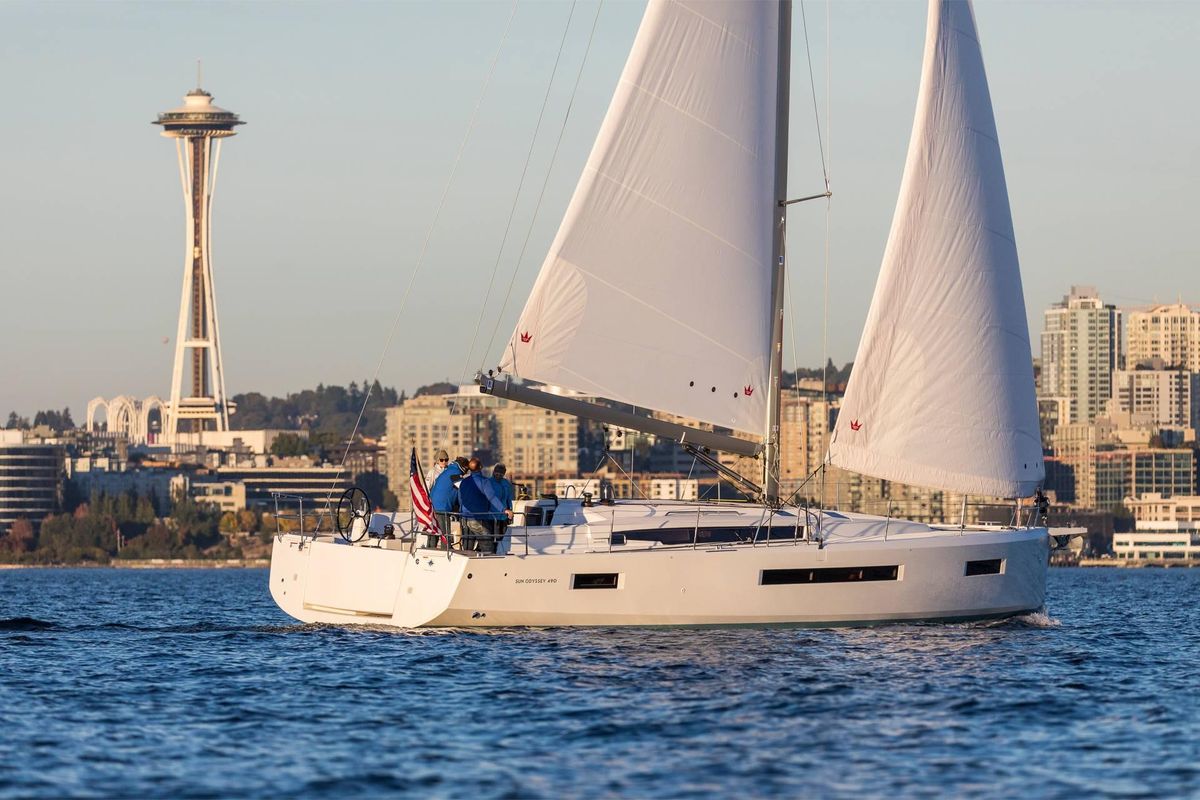 Exterior view of Mila, a Jeanneau Sun Odyssey 490 sailboat at Puntone di Scarlino, Italy