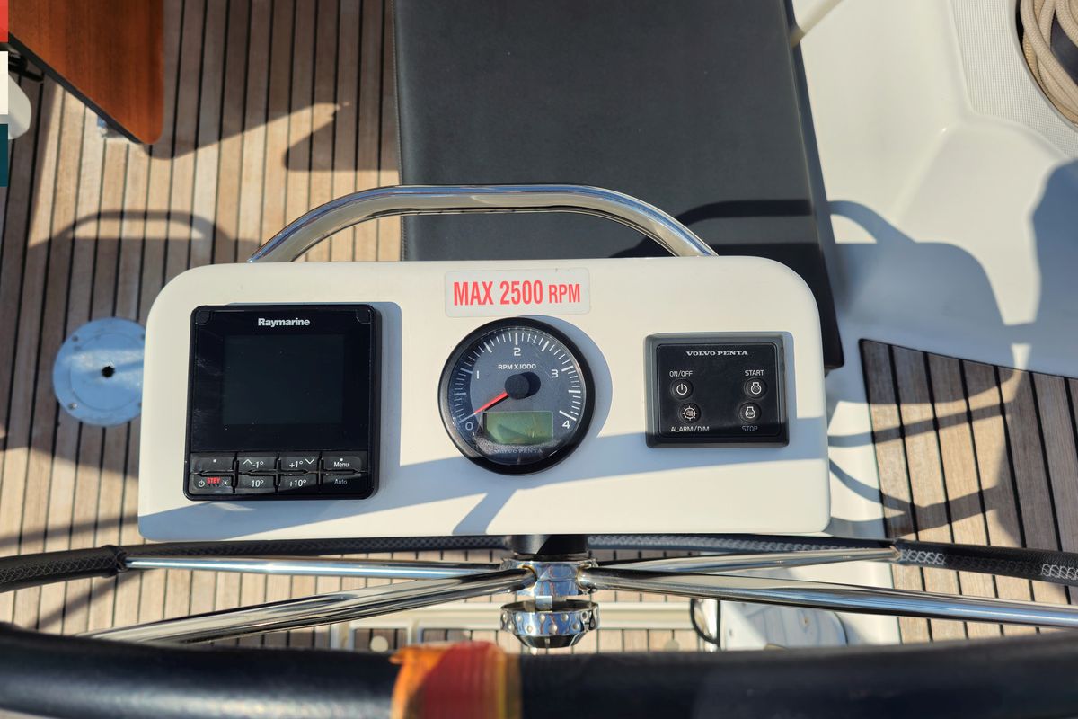 Cockpit of Nada, a Dufour 360 GL sailboat at Grad Kaštela, Croatia