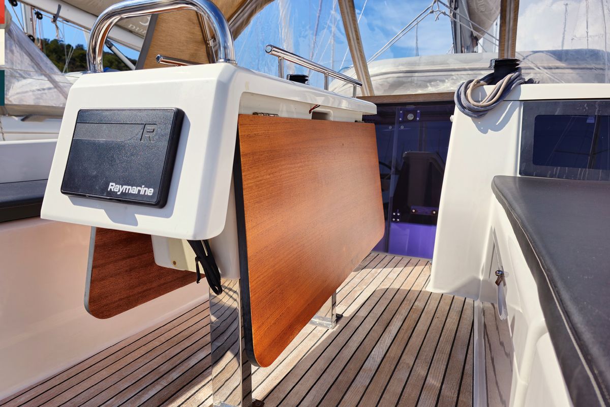 Deck of Nada, a Dufour 360 GL sailboat at Grad Kaštela, Croatia