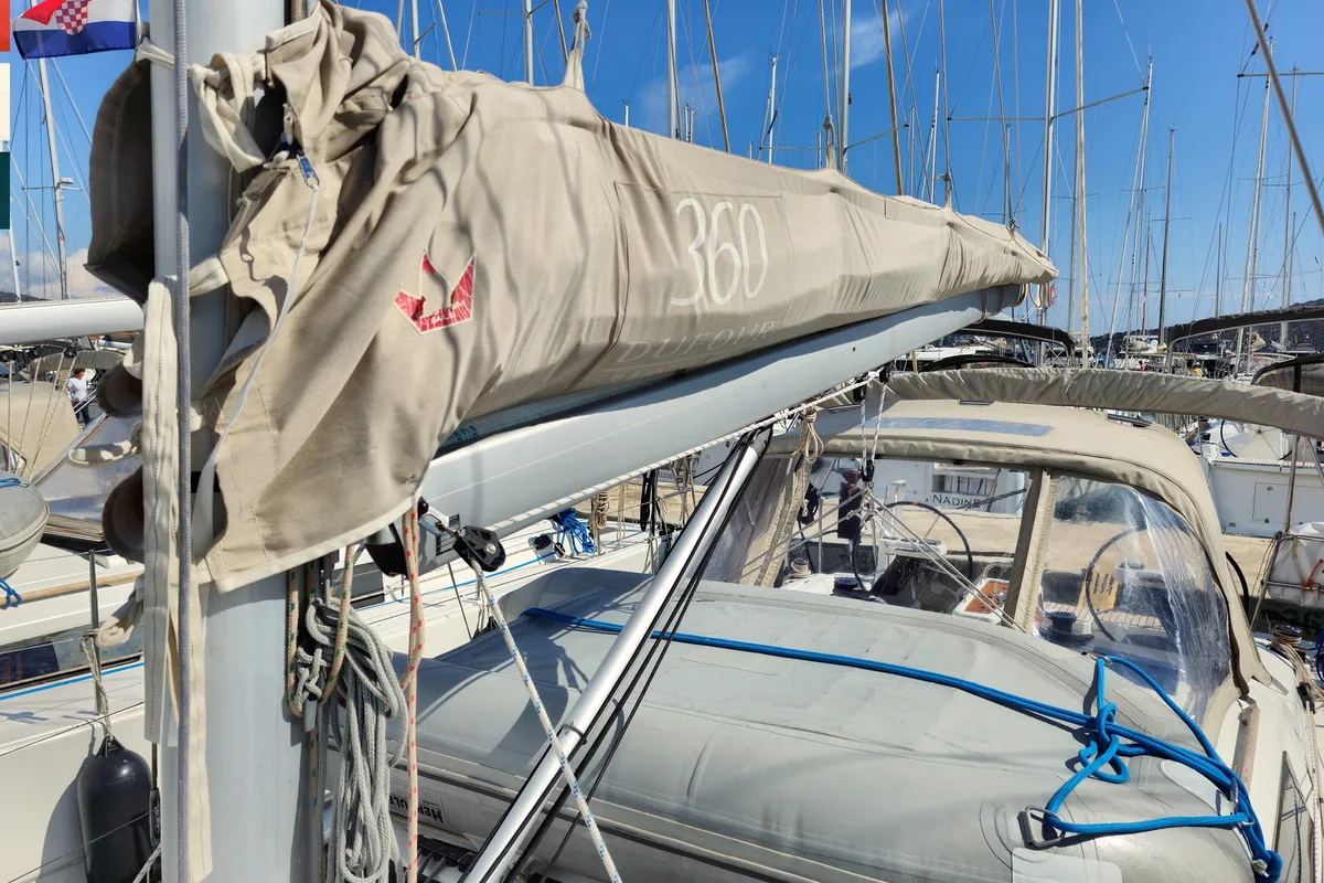 Deck of Nada, a Dufour 360 GL sailboat at Grad Kaštela, Croatia