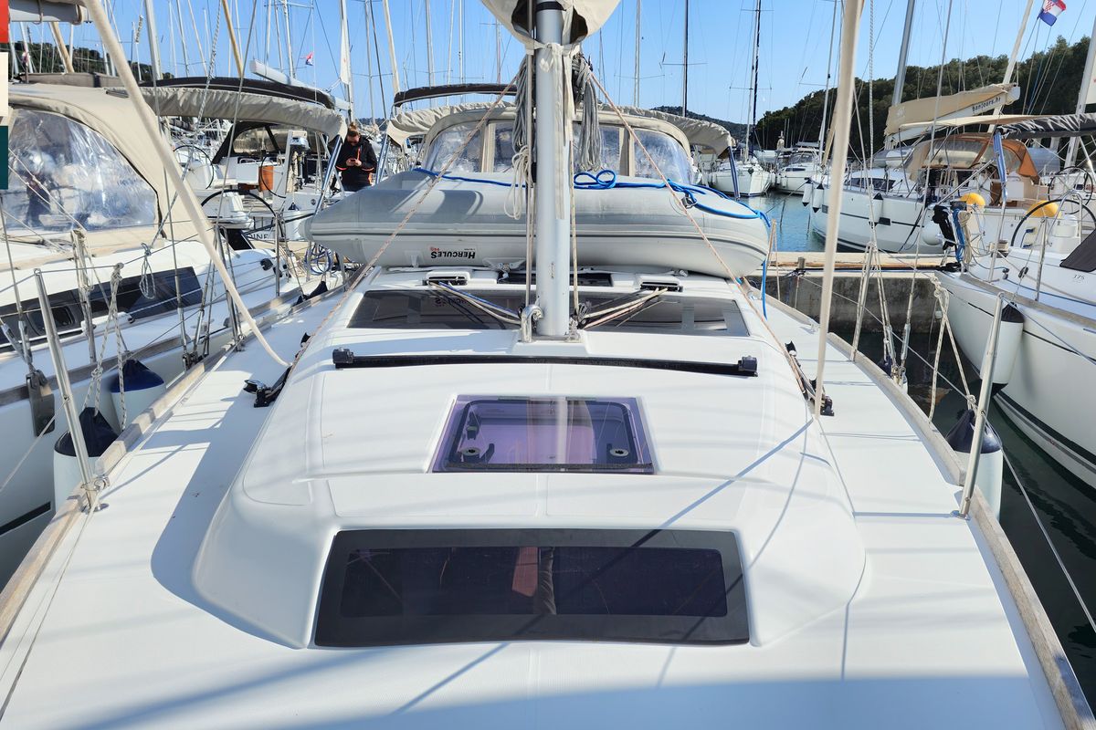 Deck of Nada, a Dufour 360 GL sailboat at Grad Kaštela, Croatia