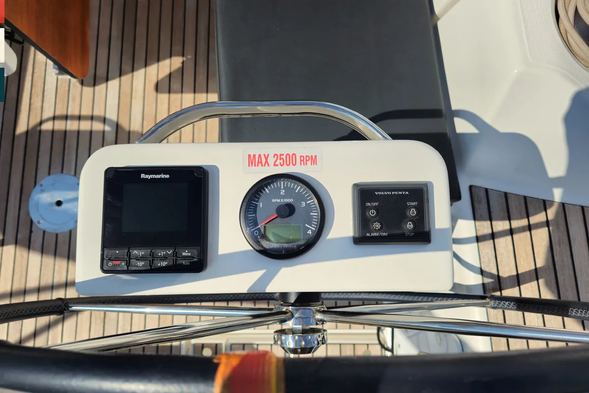 Cockpit of Nada, a Dufour 360 GL sailboat at Grad Kaštela, Croatia