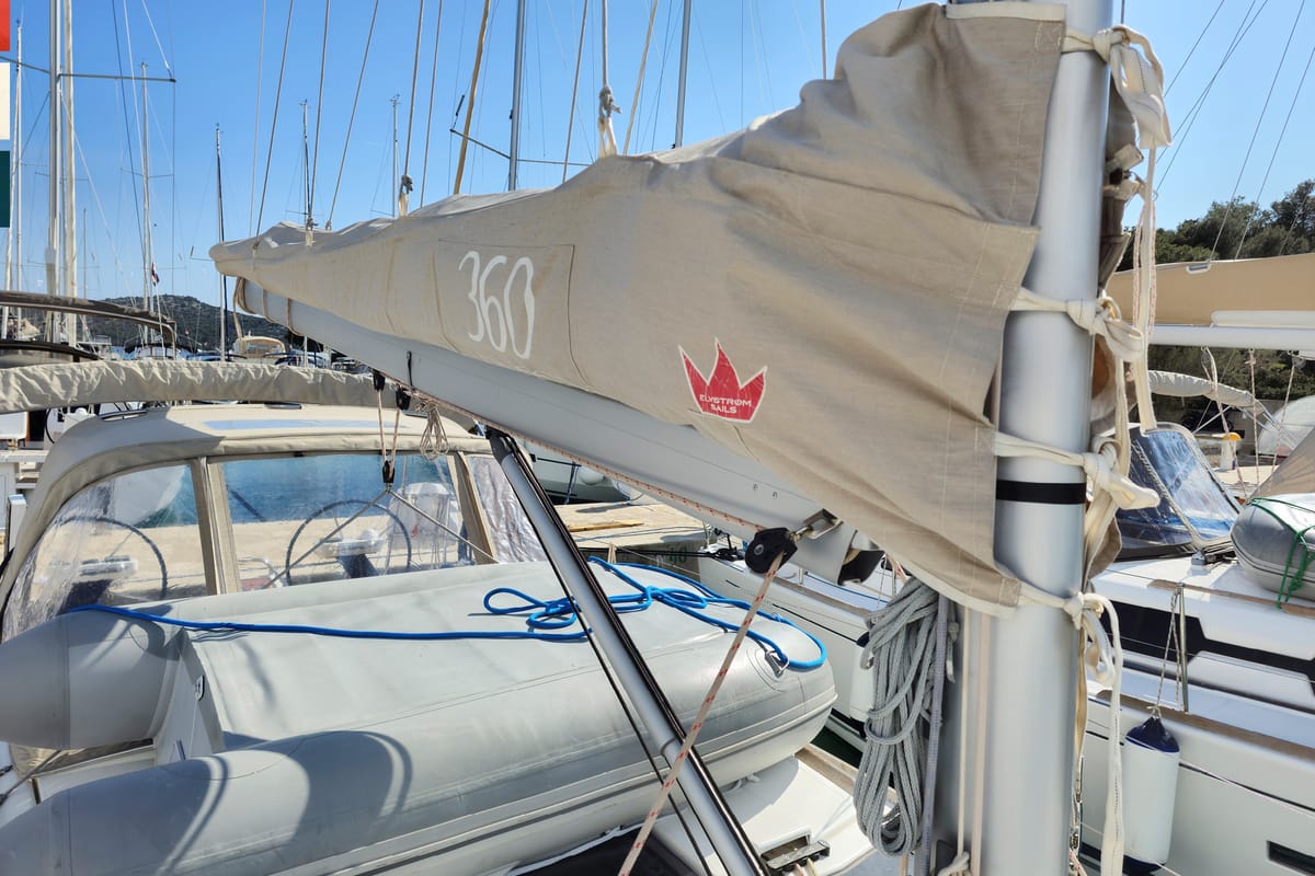 Deck of Nada, a Dufour 360 GL sailboat at Grad Kaštela, Croatia