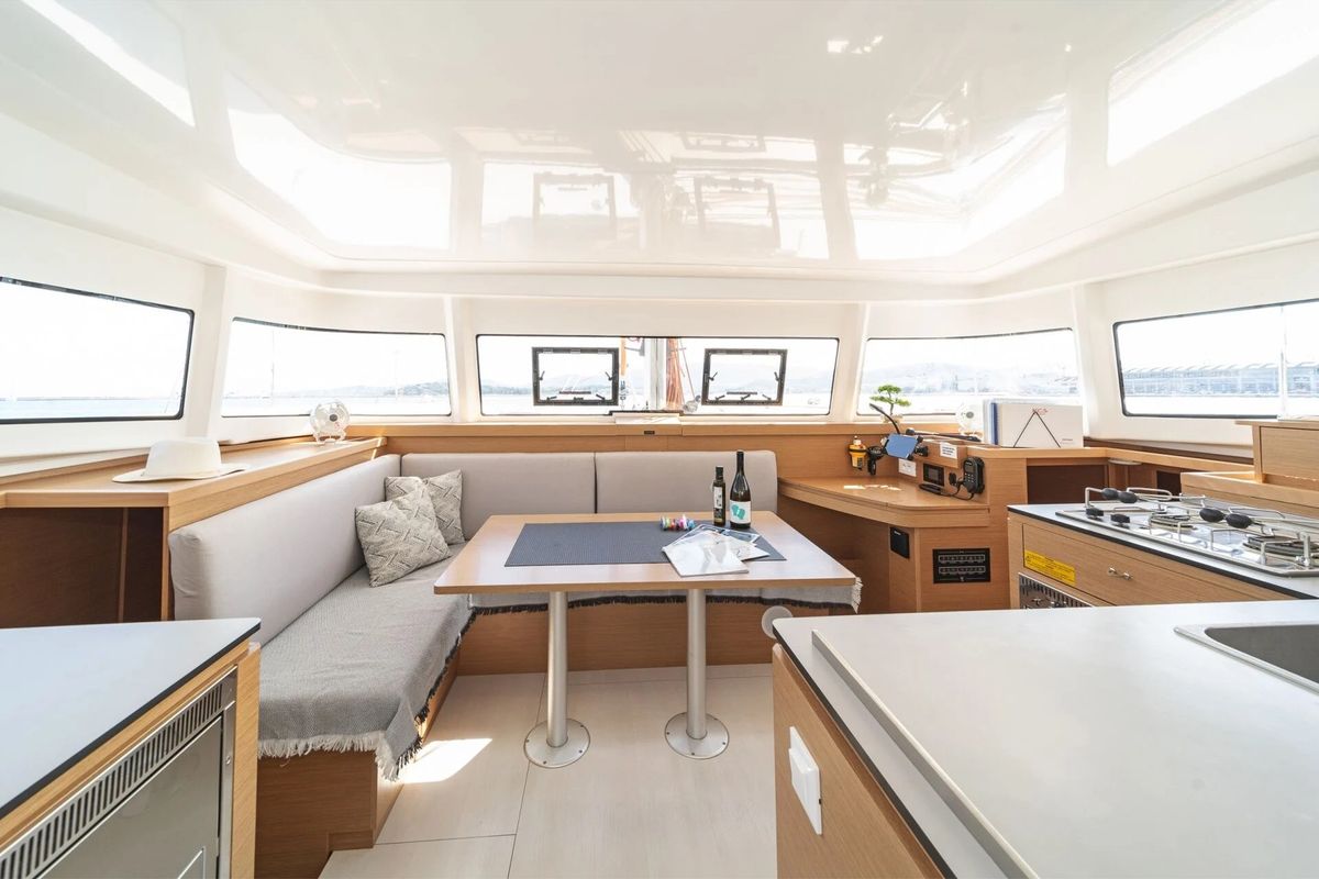 Salon of Aiolos, a Excess 11 catamaran at Volos Municipality, Greece