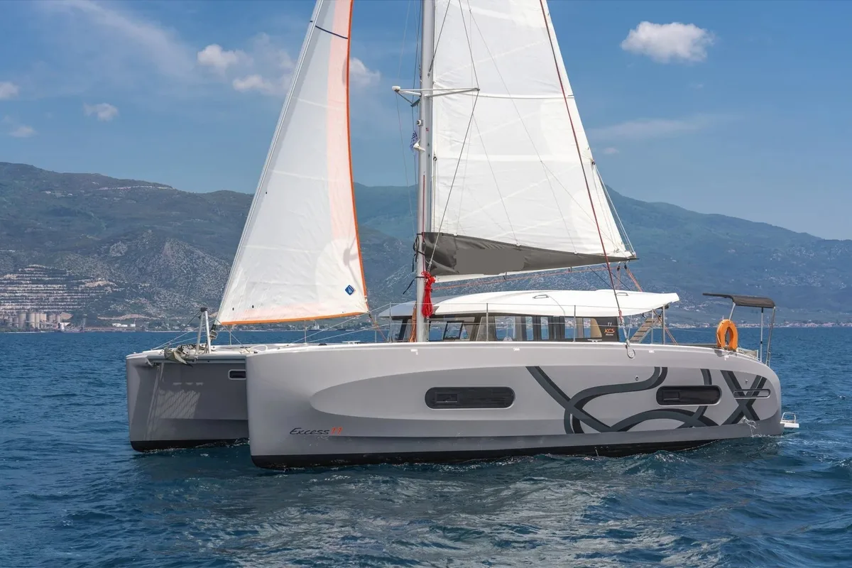 Exterior view of Aiolos, a Excess 11 catamaran at Volos Municipality, Greece