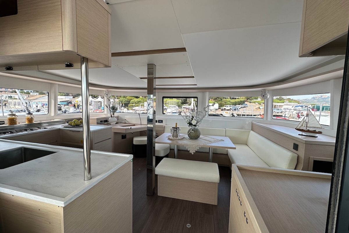 Salon of Sestante, a Lagoon 46 catamaran at Le Gosier, France