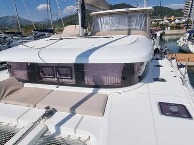 Deck of Gamma Leonis, a Lagoon 42 catamaran at Salerno, Italy