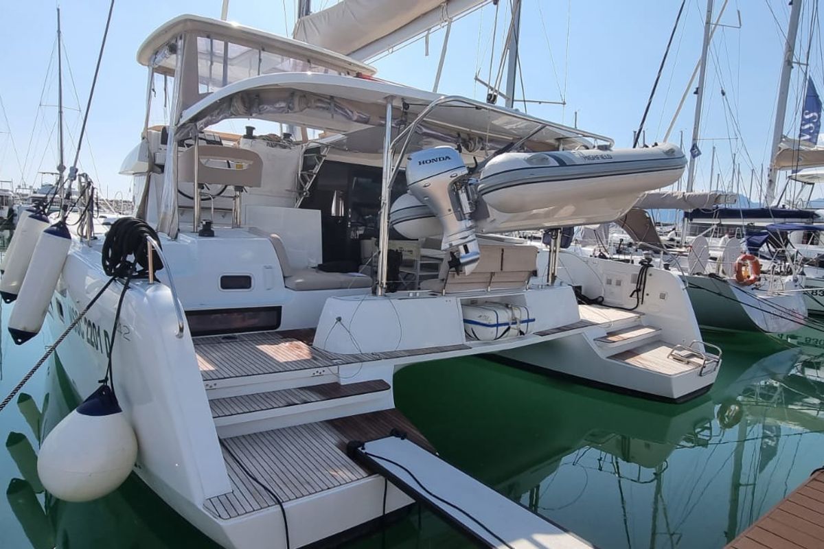 Exterior view of Gamma Leonis, a Lagoon 42 catamaran at Salerno, Italy