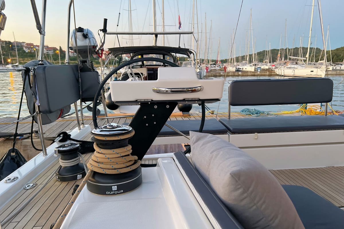 Cockpit of Andreja, a Dufour 470 sailboat at Grad Pula, Croatia