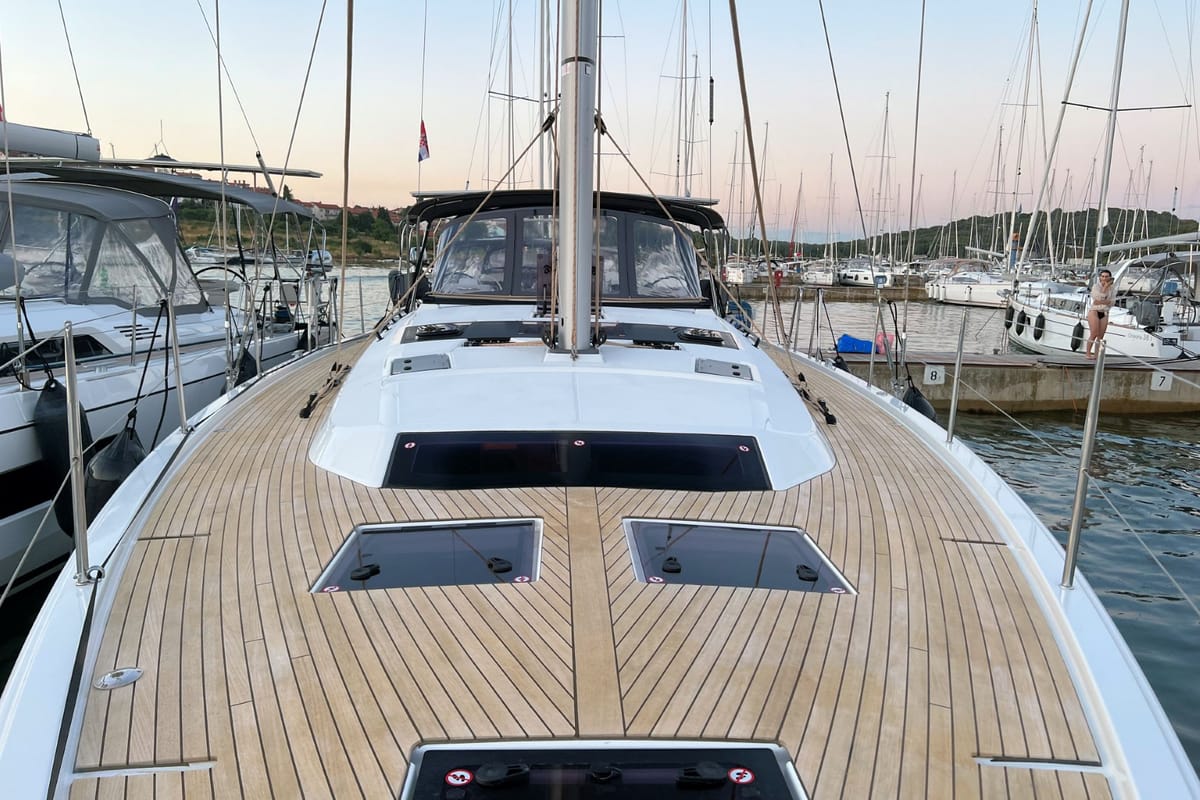 Deck of Andreja, a Dufour 470 sailboat at Grad Pula, Croatia