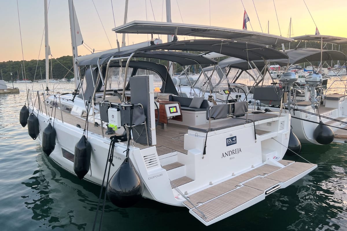 Exterior view of Andreja, a Dufour 470 sailboat at Grad Pula, Croatia