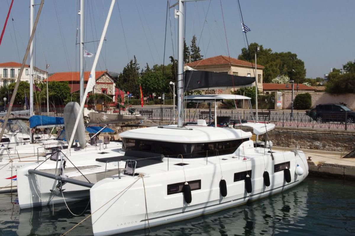 Exterior view of Sea Star, a Lagoon 46 catamaran at Lavreotiki Municipal Unit, Greece