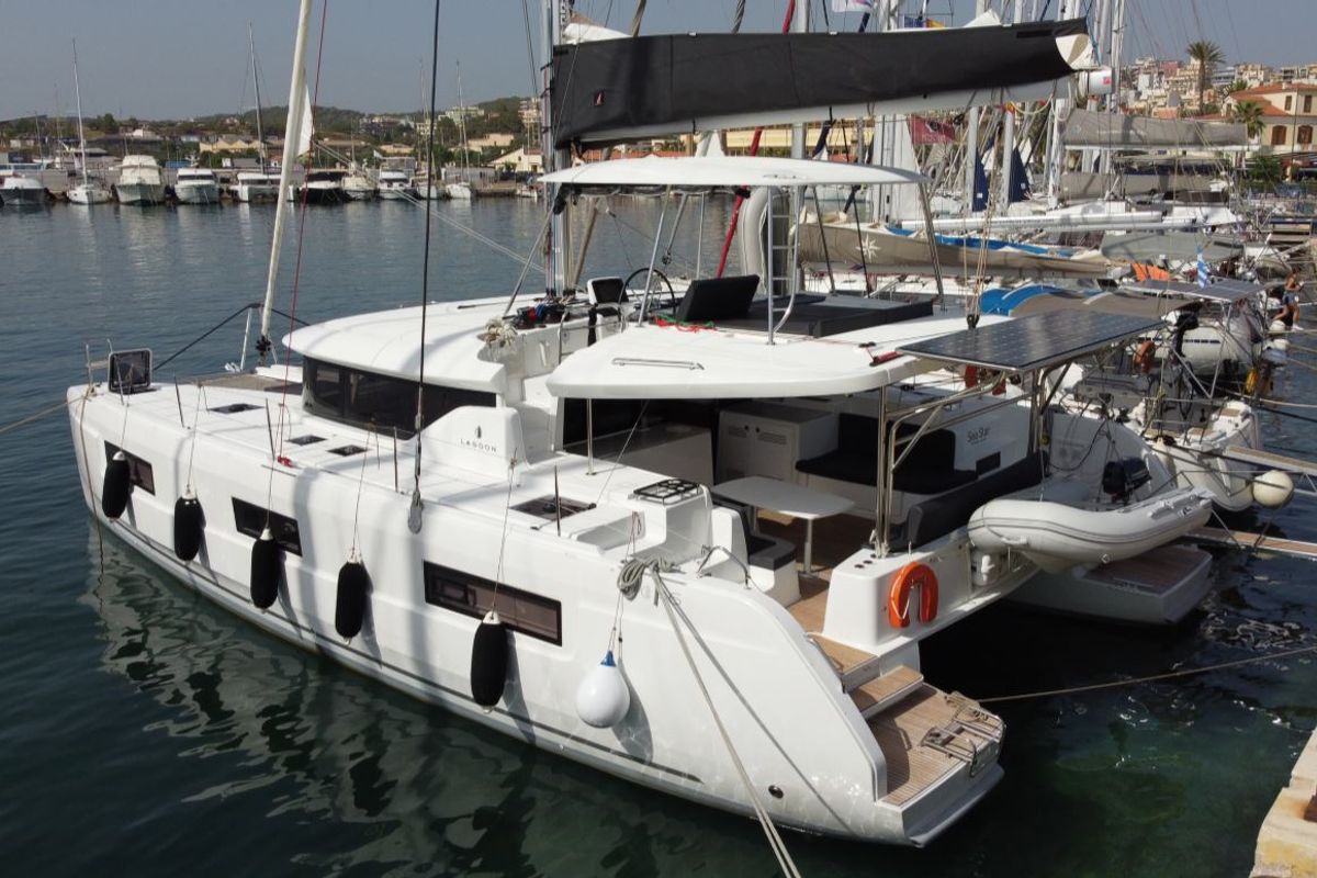 Exterior view of Sea Star, a Lagoon 46 catamaran at Lavreotiki Municipal Unit, Greece