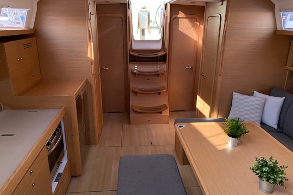 Salon of Ava, a Dufour 460 GL sailboat at Kontokali, Greece