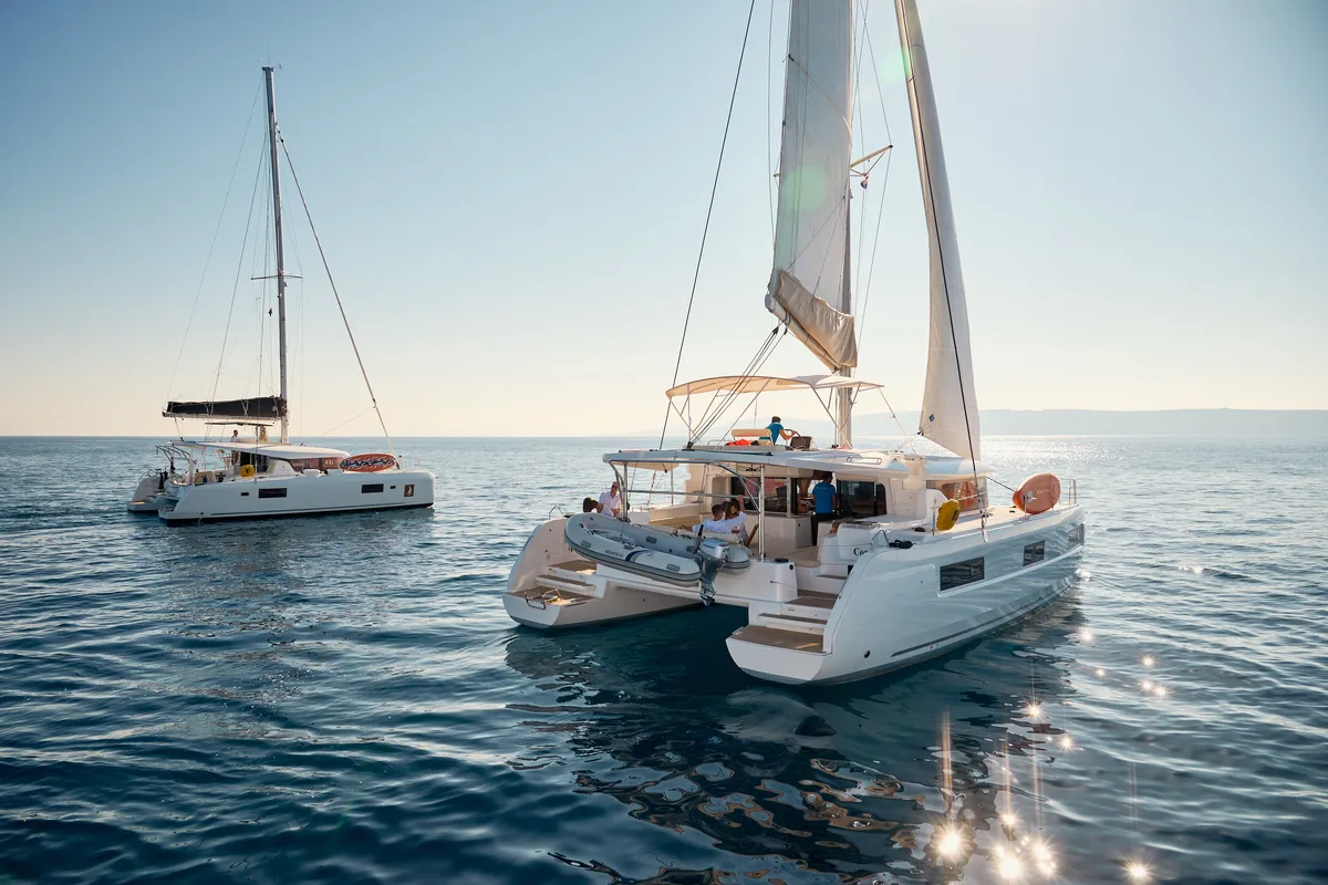 Exterior view of Sensation, a Lagoon 46 catamaran at Grad Trogir, Croatia