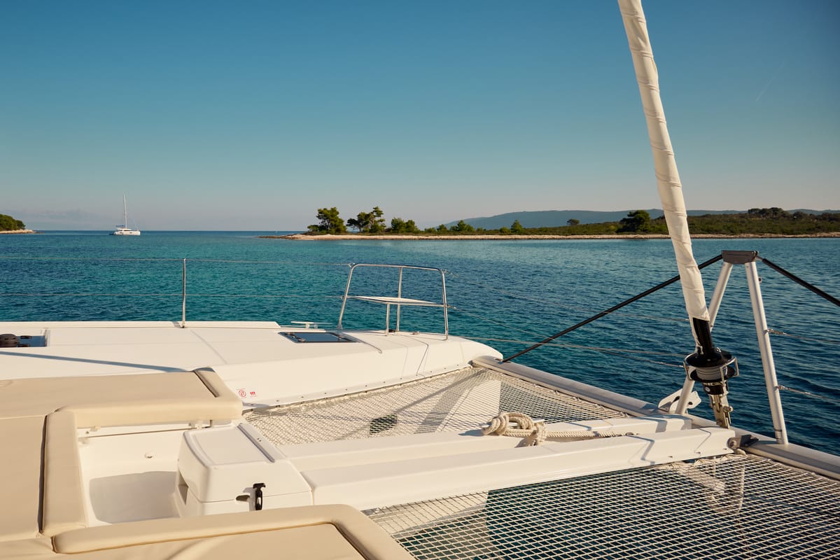 Deck of Sensation, a Lagoon 46 catamaran at Grad Trogir, Croatia