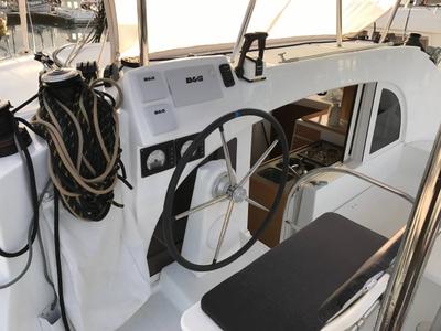 Cockpit of Felicite, a Lagoon 380 S2 catamaran at Seychelles, Mahe, Seychelles