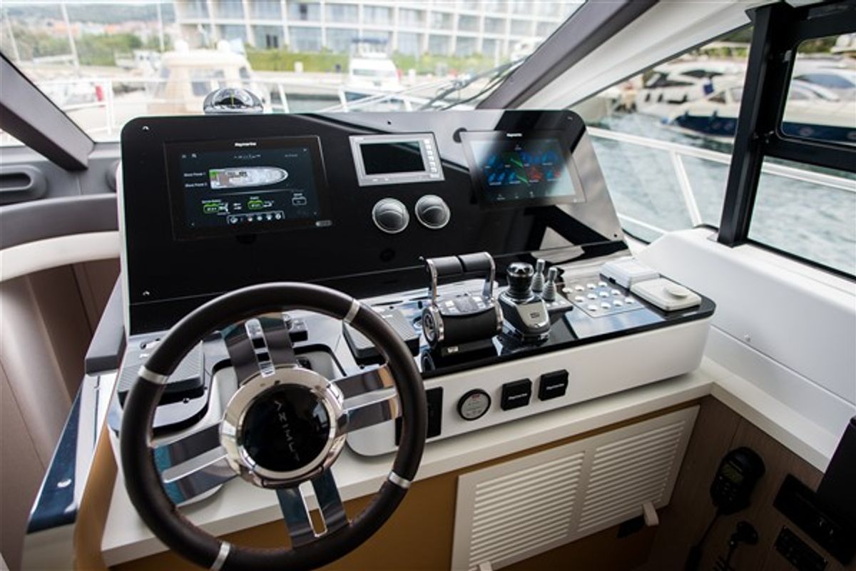 Cockpit of Mawi, a Azimut 55 motorboat at Grad Šibenik, Croatia