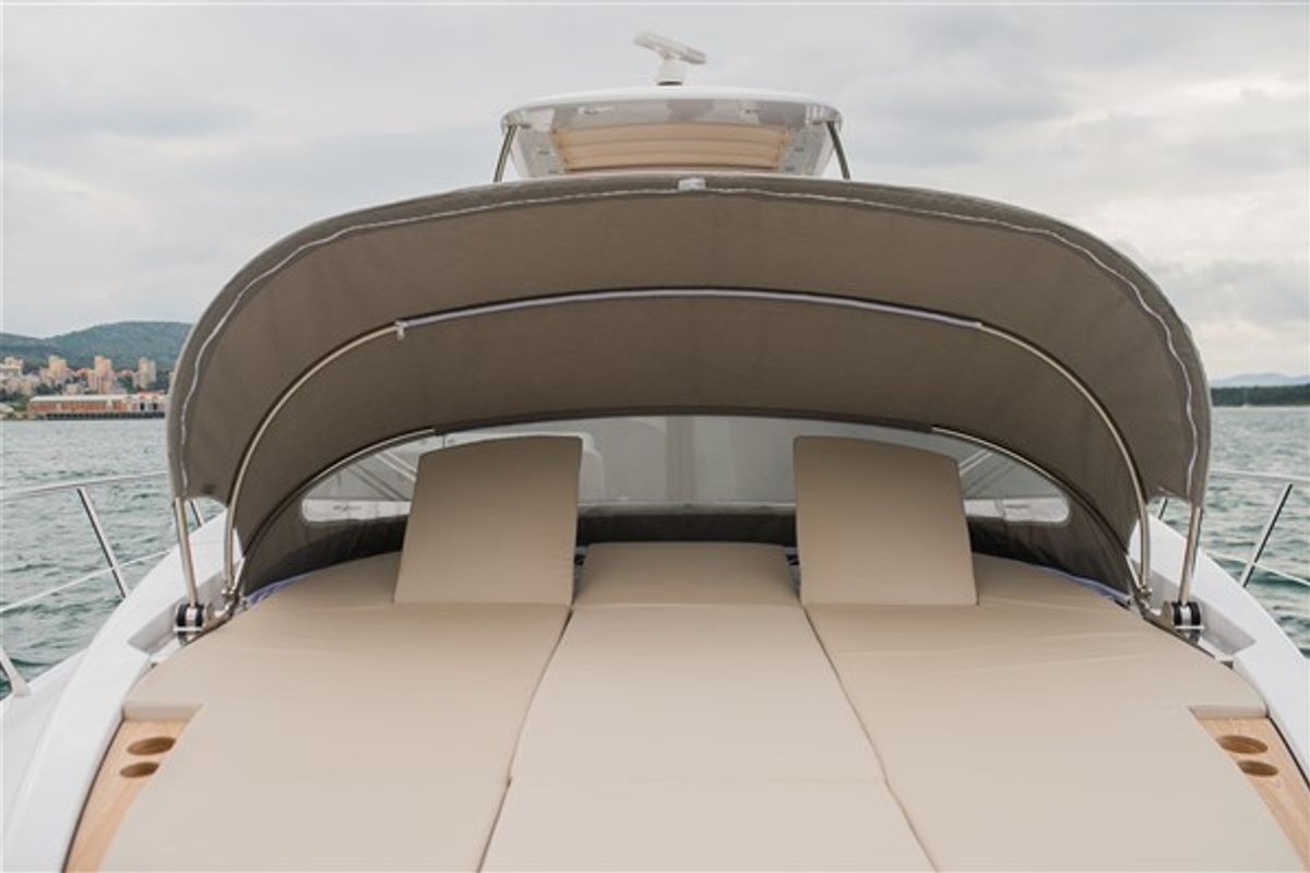 Deck of Mawi, a Azimut 55 motorboat at Grad Šibenik, Croatia