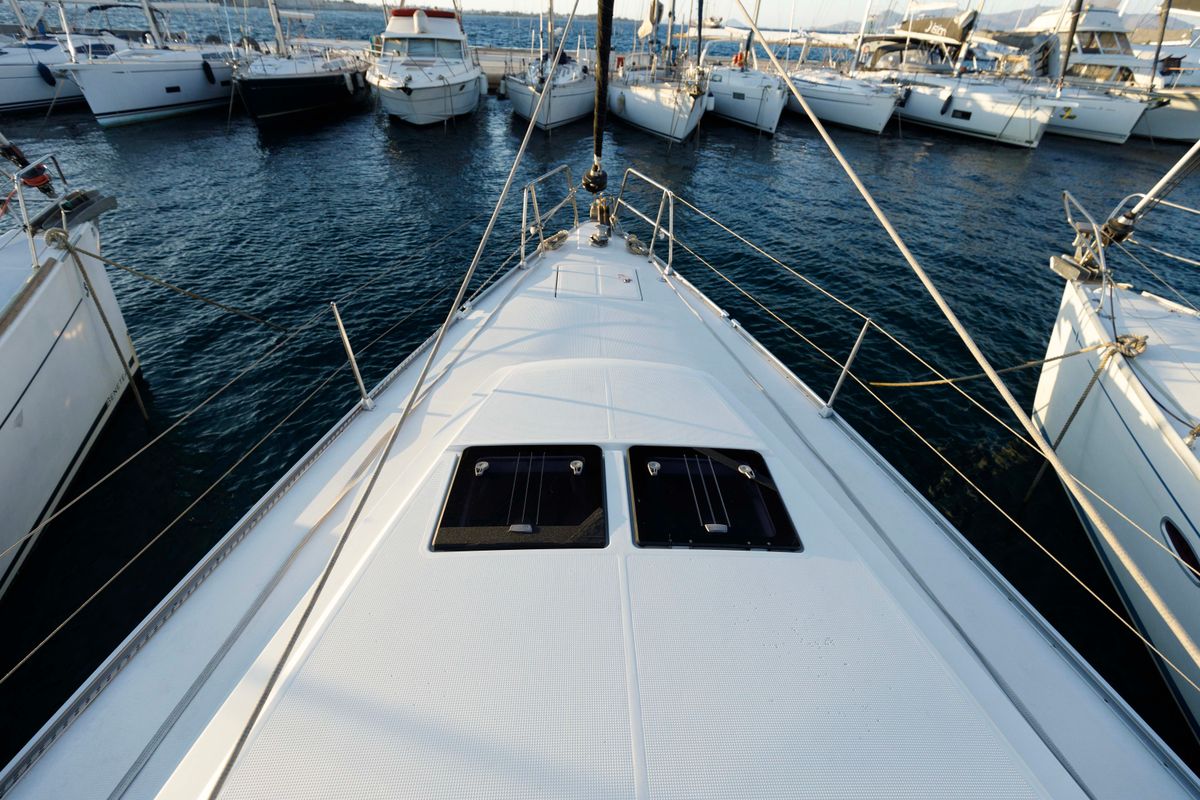 Exterior view of Alexaster, a Bavaria Cruiser 46 sailboat at Municipal Unit of Rhodes, Greece