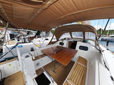 Cockpit of Estela, a Elan Impression 40.1 sailboat at Primošten, Croatia