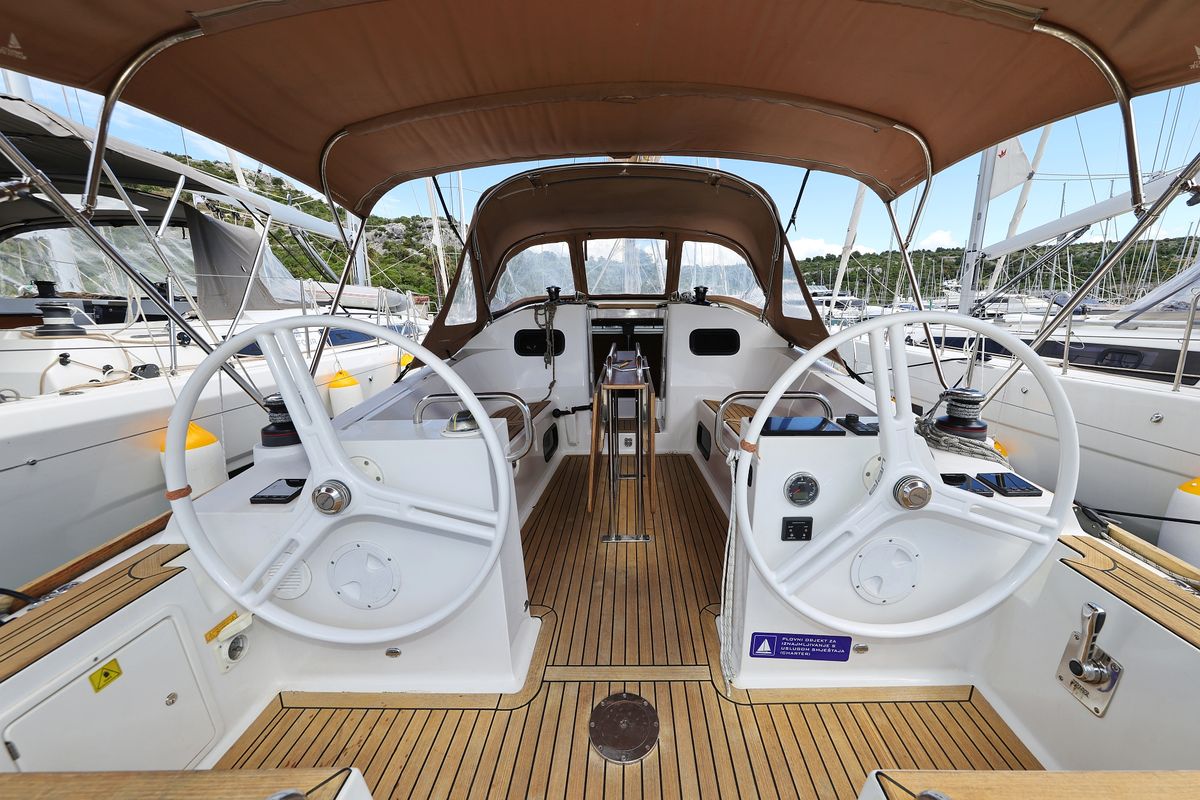 Cockpit of Estela, a Elan Impression 40.1 sailboat at Primošten, Croatia