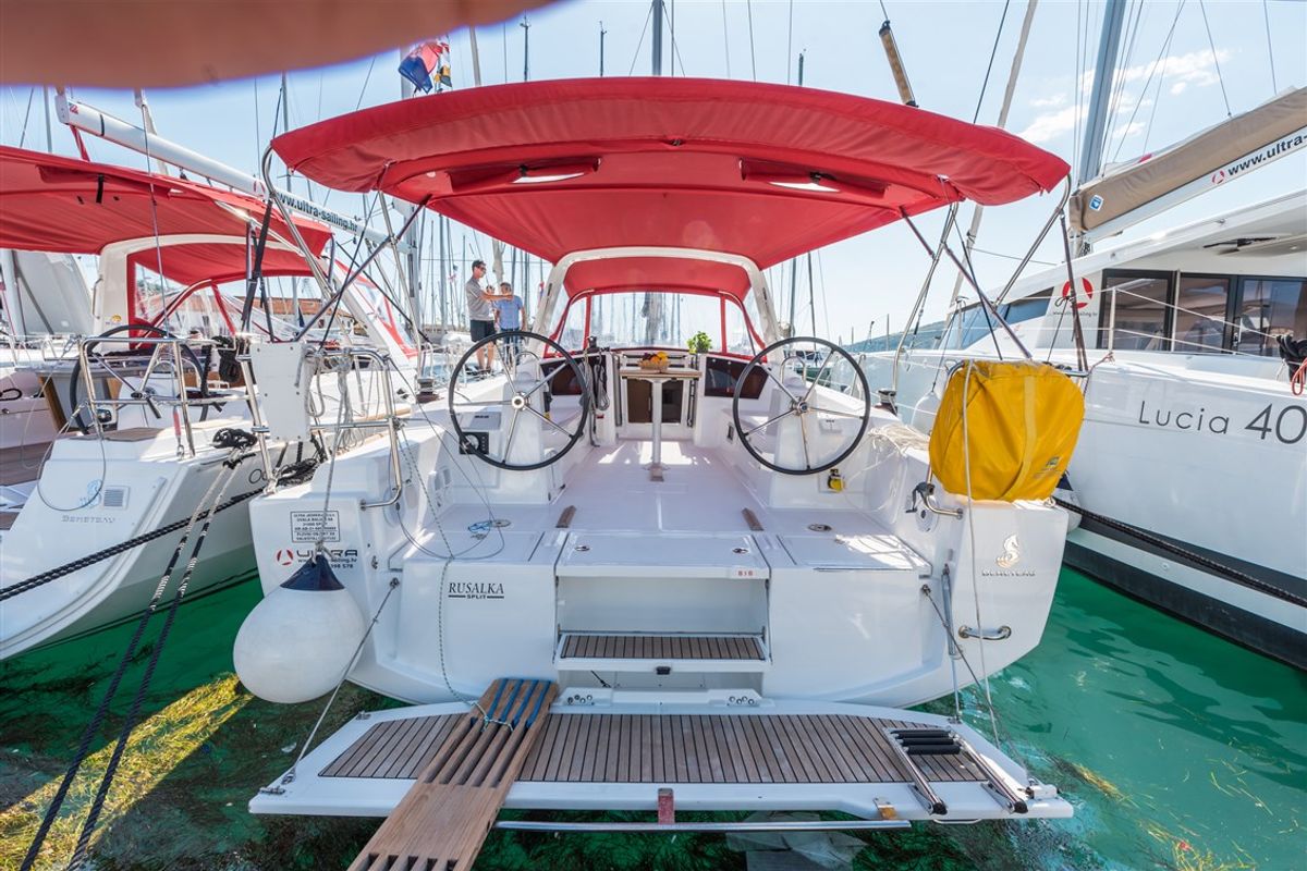 Deck of Rusalka, a Beneteau Oceanis 38 sailboat at Općina Medulin, Croatia