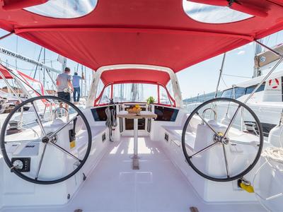 Cockpit of Rusalka, a Beneteau Oceanis 38 sailboat at Općina Medulin, Croatia