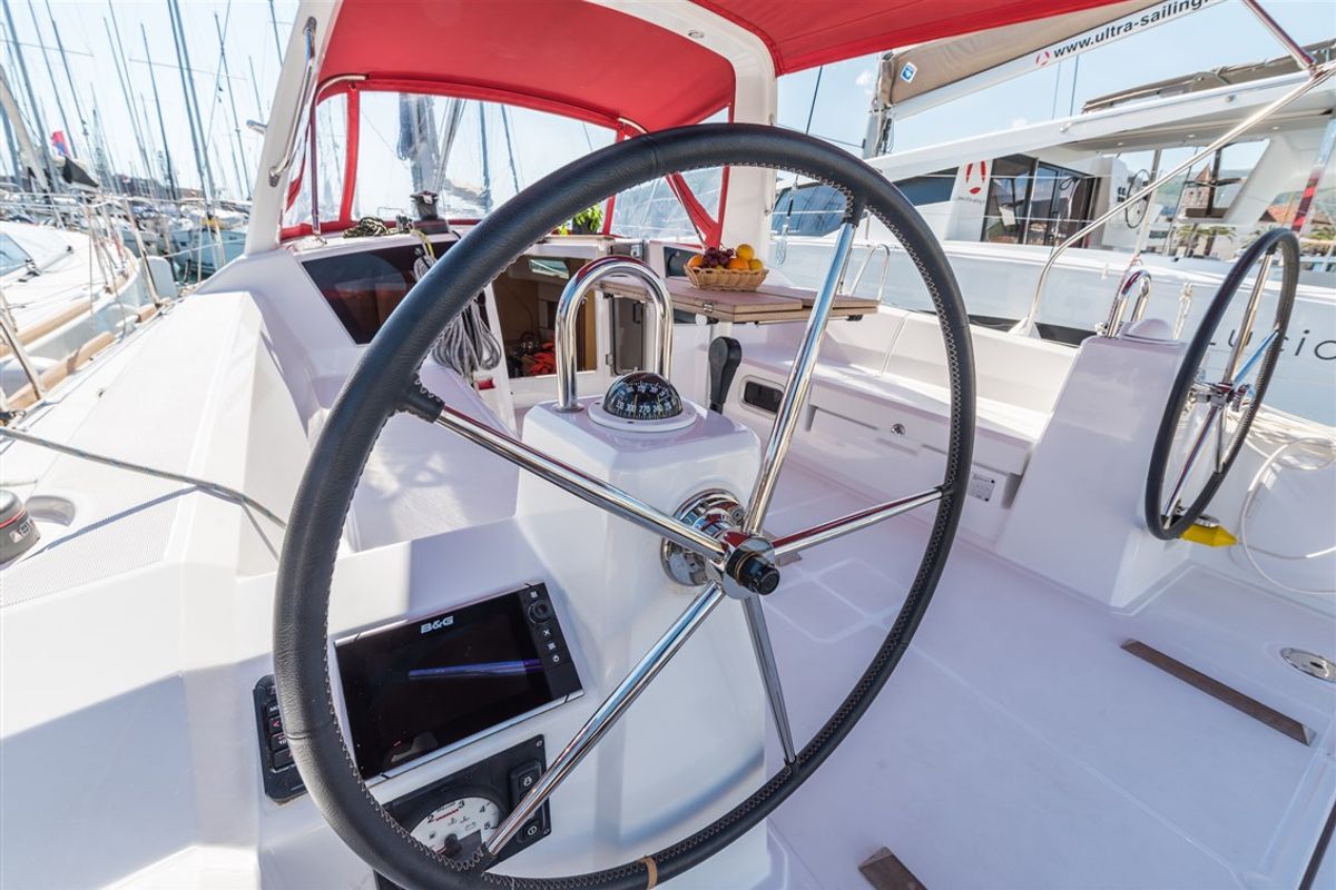 Cockpit of Rusalka, a Beneteau Oceanis 38 sailboat at Općina Medulin, Croatia