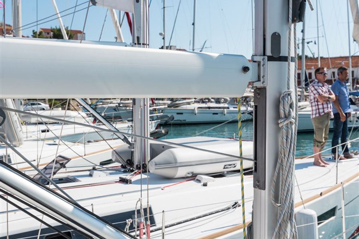 Deck of Rusalka, a Beneteau Oceanis 38 sailboat at Općina Medulin, Croatia