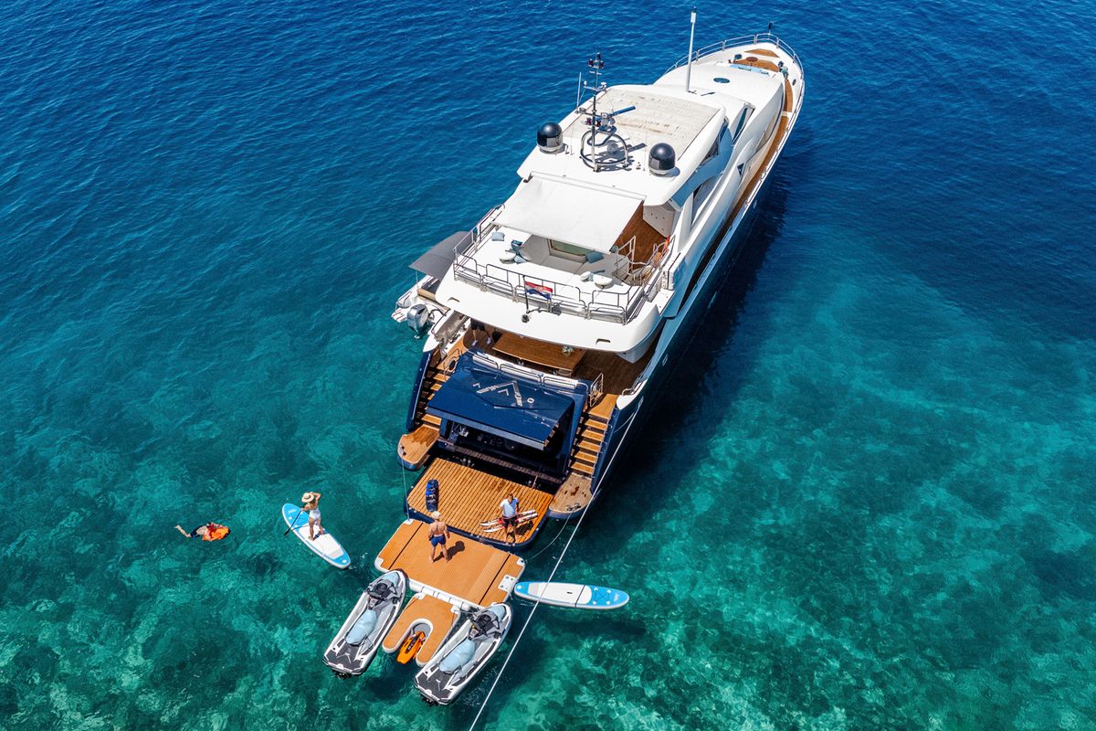 Exterior view of Arago, a Sunseeker Yacht 34M yacht at Grad Trogir, Croatia