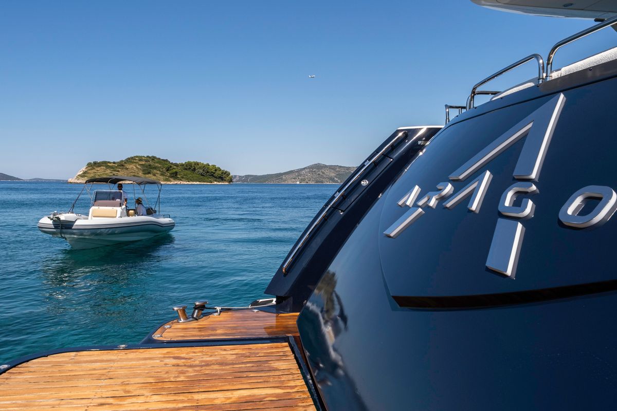 Exterior view of Arago, a Sunseeker Yacht 34M yacht at Grad Trogir, Croatia