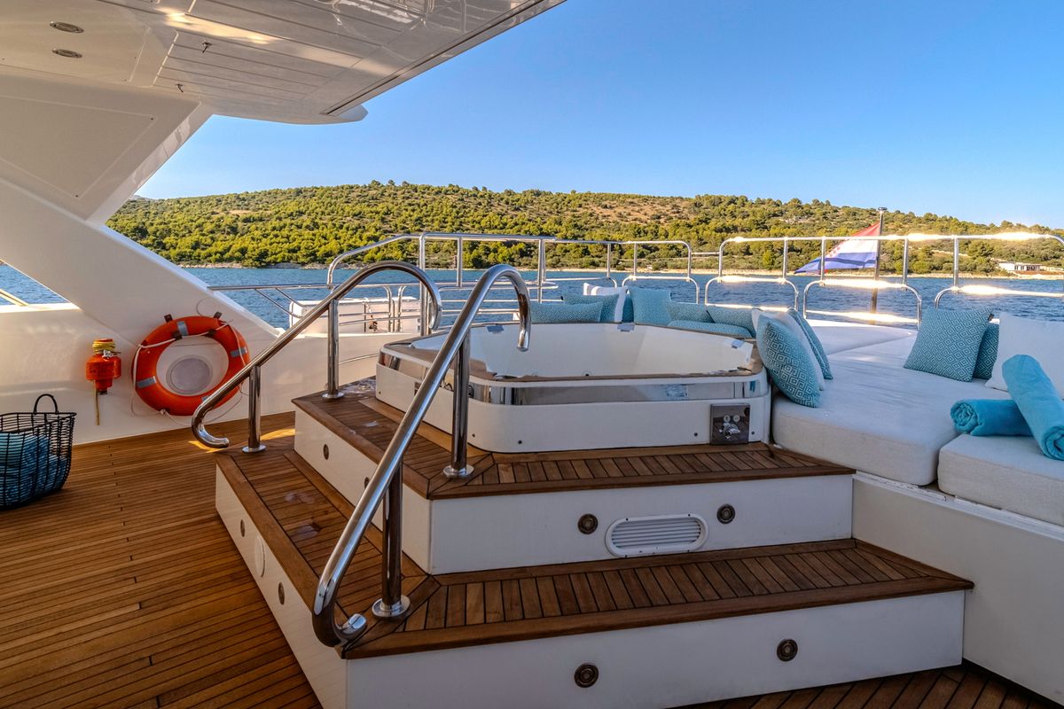 Deck of Arago, a Sunseeker Yacht 34M yacht at Grad Trogir, Croatia