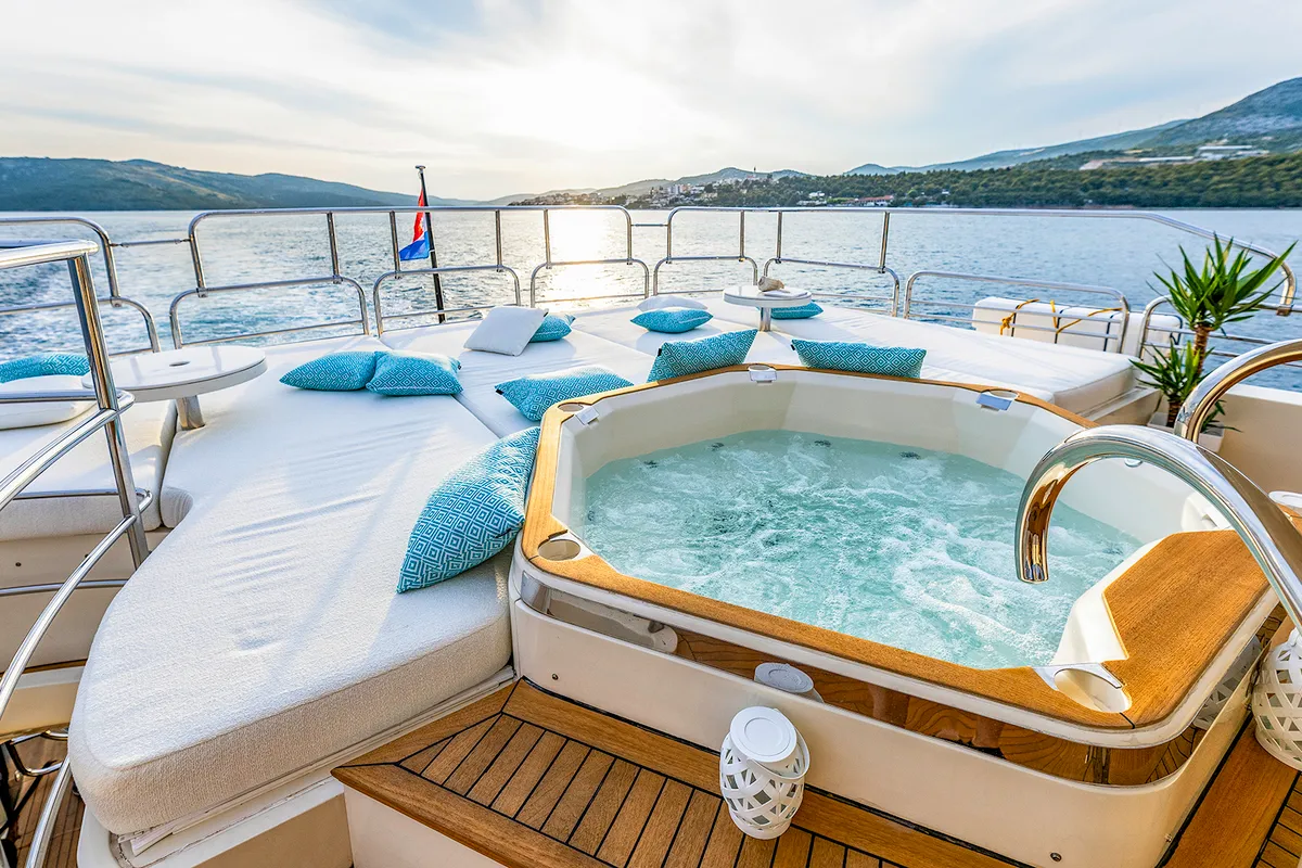 Deck of Arago, a Sunseeker Yacht 34M yacht at Grad Trogir, Croatia